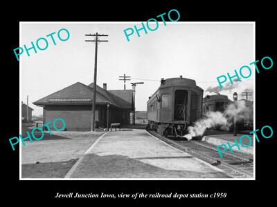 OLD LARGE HISTORIC PHOTO OF JEWELL JUNCTION IOWA RAILROAD DEPOT STATION c1950