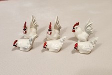 HR Hagen Renaker Miniature Chicken White Squatty Hen & Rooster Figurines x6