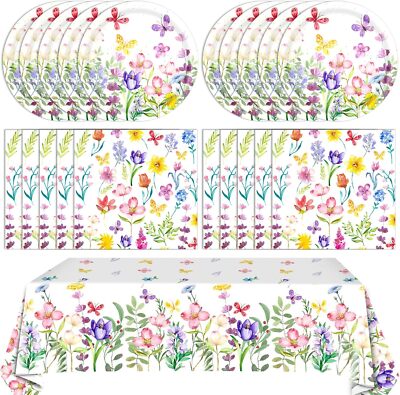 41 PCS Wildflower Party Decorations Spring Theme Disposable Tableware Set Inc...