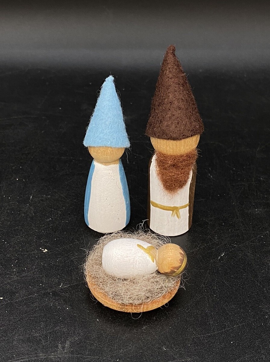 Wooden Nativity Children's Felt Peg Doll Set Joseph Mary Baby