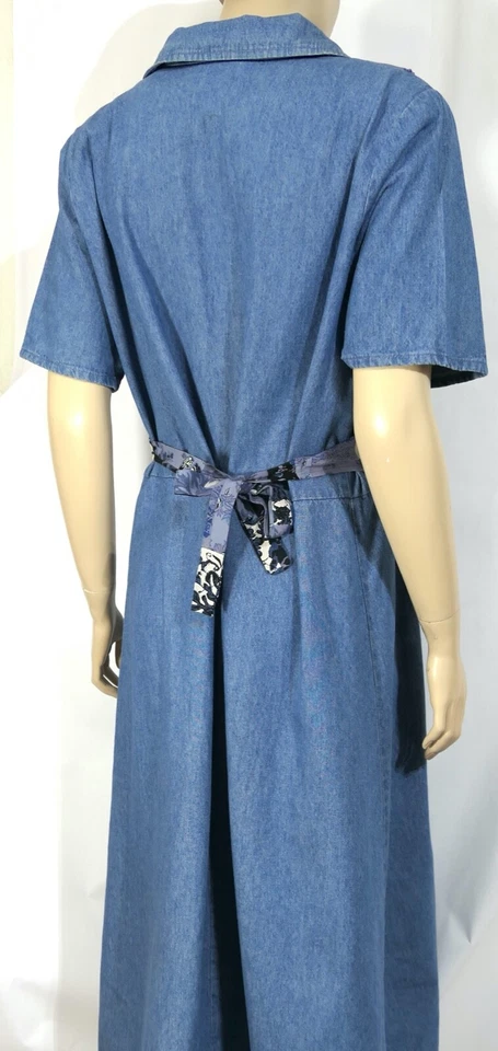 Винтажный 70-х 80-х джинсовой ткани Midi макси рубашка платье пэчворк жилет прерии стиль XL 16 - Изображение 4 из 4