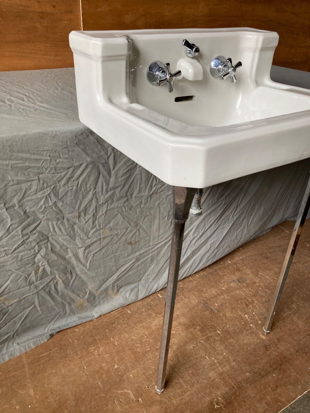 Vtg Mid Century White Porcelain Bath Sink Chrome legs Old Vtg Standard 50823E eBay