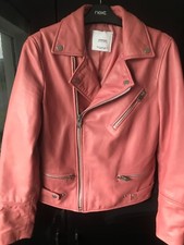 Mango Zara Pink Real Butter Soft Leather Biker Jacket Barbie S Uk 10 Immaculate