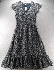Old Navy Ditsy Floral Print Dress Womens Medium Black White Grunge Romantic NWT