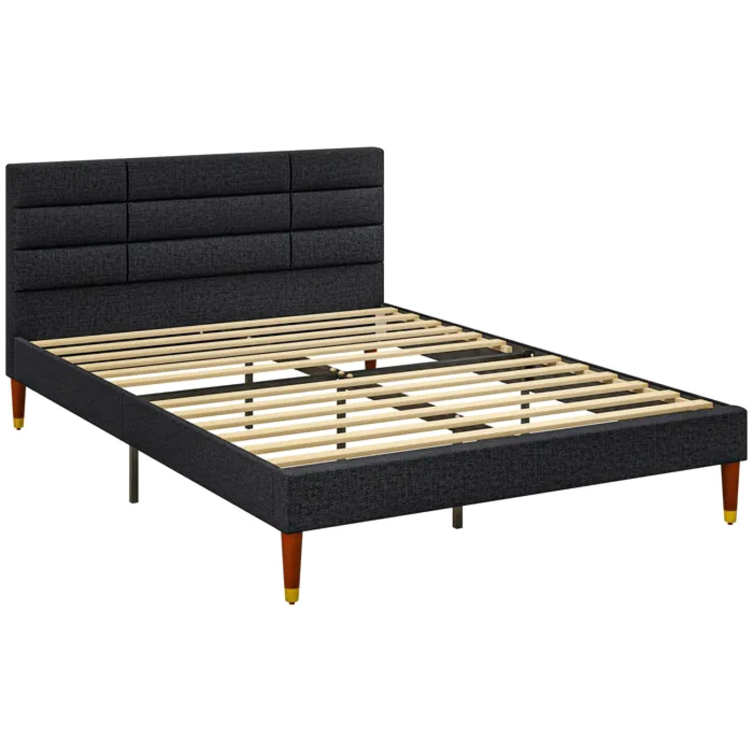 Lit double 140x200 avec sommier à lattes et tête capitonnée en tissu noir HOMCOM