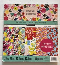 New Sealed Recollections Neon Blooms Paper Pad 48 Sheets 12 X 12 Funky Flowers
