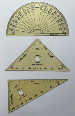 Vintage Kunststoff Winkelmesser & Set Quadrate British Made Rayfine J A R & S Ltd
