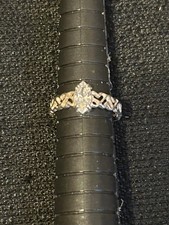 Vintage Stamped Sterling Ring Filigree Heart Band W/ Marquis Cut CZ Size 5