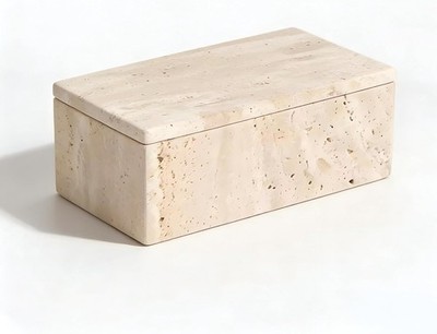 Natural Travertine Marble Box with Lid, Rectangular Stone Stora