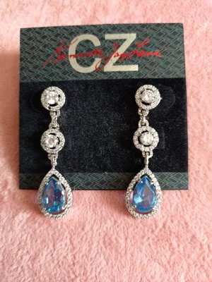 Kenneth Jay Lane Earrings Blue Drop Please Read***one tiny crystal missing - Image 1 of 4