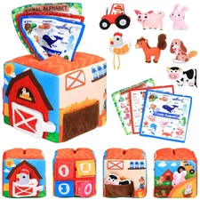 Baby Tissue Box Toy Farm Crink Plush,Whats inside Box Montessori Toys with Rattl