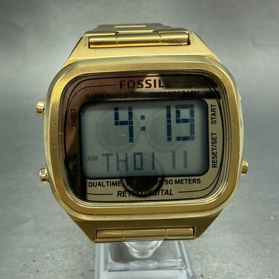 Fossil Digital Watch Men 42mm Gold Tone Daydate Chrono READ!! FS5843 New Battery