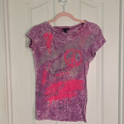 vintage FANG Purple Tie-Dye Graphic Knit Round Neck Cap Sleeve Stretch T-Shirt M