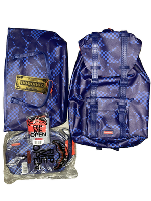 Sprayground Shark Check Blue Set / Hills Backpack Tote Toiletry