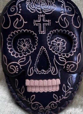 Handmade Sugar Skull Leather Coin Purse Wristlet Gothic Day Of The Dead Wallet