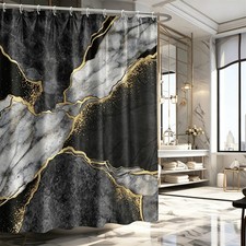 Black Gold Marble Shower Curtain with Hooks, 72"W x 72"L Pack of 1 ,