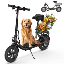 Electric Scooter for Adults-12'' Tires 300W 15MPH 20Miles with Seat & Basket