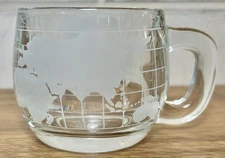 VINTAGE 1970's Nestle Nescafe WORLD GLOBE Etched Glass Coffee Mug Cup
