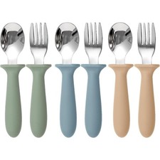 Kids Silicone Handle Stainless Steel Forks and Spoons Toddler Utensils Set 6