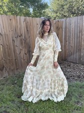 70s Gunne Sax by Jessica McClintock Floral Prairie Maxi Dress Lace Cottagecore
