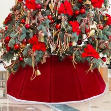 Christmas Tree Collar Red Velvet Christmas Tree Ring Foldable Xmas Trees Skir...