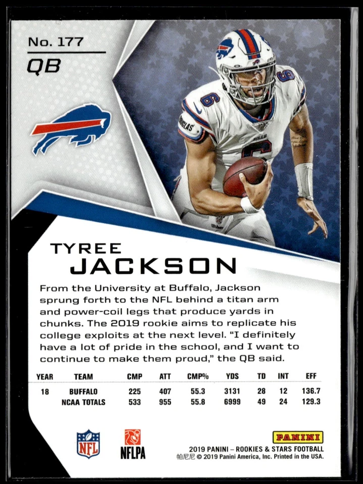 Tyree Jackson 2019 Panini Rookies & Stars #177 Rookie Buffalo Bills - Image 2 of 2