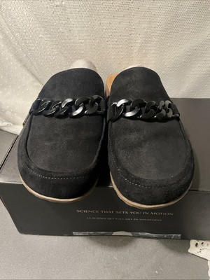 Vionic Womens Georgie Black Suede Slip On Mules Shoes 8 Monk Robe Chain