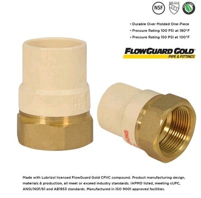 25 Pack - 1/2'' Female Brass x 1/2'' CPVC Adapter, CPVC Female Adapter 1/2. BOW