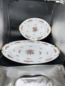 MORIYAMA VTG OCCUPIED JAPAN LARGE PLATTERS 16.5"  And 11” DRESDEN FLOWERS