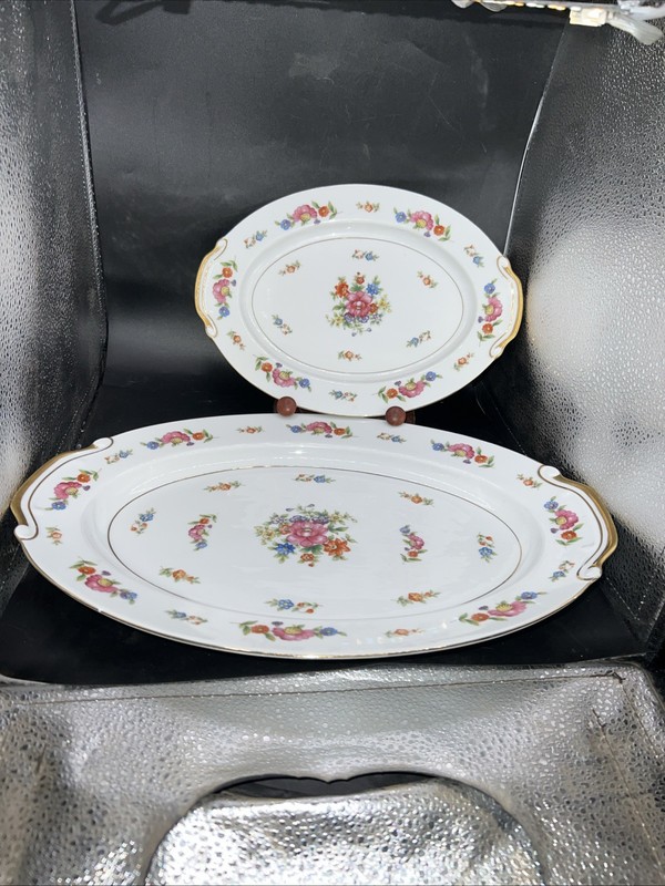MORIYAMA VTG OCCUPIED JAPAN LARGE PLATTERS 16.5"  And 11” DRESDEN FLOWERS