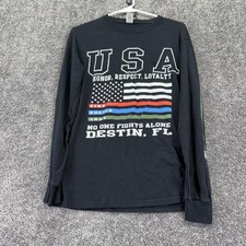 Gildan Shirt Mens Small Black Long Sleeve USA Destin FL Flag Graphic Tee Support