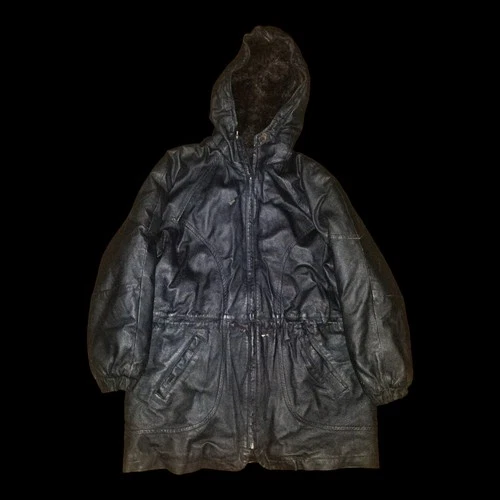 90s CHARLES KLEIN HOODED LEATHER PARKA COAT SIZE MEDIUM - product listing photo