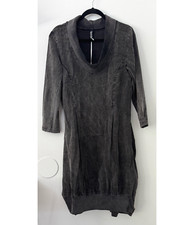 NWT INIZIO Long Sleeve Cowl Neck Pocket Dress Womens Large Gray Italy Tencel