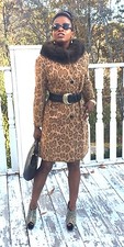 Stylish Classy Vtg Designer Animal Print Suede Leather  fur Trench coat S 0-6 8