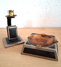 Vintage Smoking Set Ashtray Candle Holder Match Holder Copper Metal
