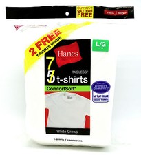 7 Hanes White Boys Large L 30-34 Inch Crew Neck T-Shirts ComfortSoft