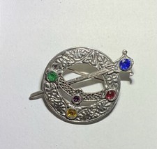 Vintage Celtic Penannular Broach, Scottish Jeweled Kilt Pin.