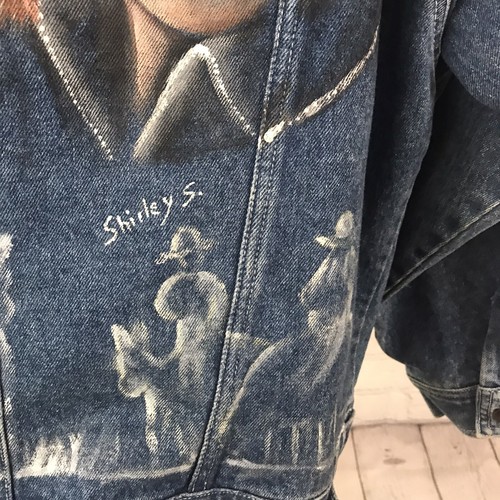 Vtg Gitano Trucker Jean Jacket OOAK Hand Painted Cowboy Portrait Sun Size L - Picture 5 of 12