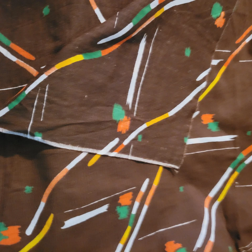 Fun MCM Fabric Geometric Lines and Splotches Brown with Orange & Green 40" x 44" - Image 2 of 3