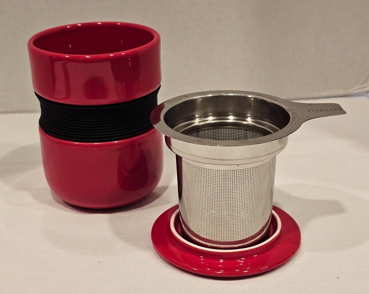 David's Tea FORLIFE Curve Style Tea Cup Mug Red Black 12 oz W/ Lid & Infuser