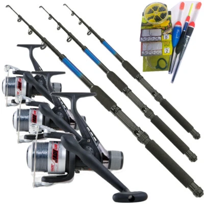 VF-ANGELSPORT Angelset Holiday Dream3 Ruten 3 Rollen viel Zubehör Haken,Blei,Posen...