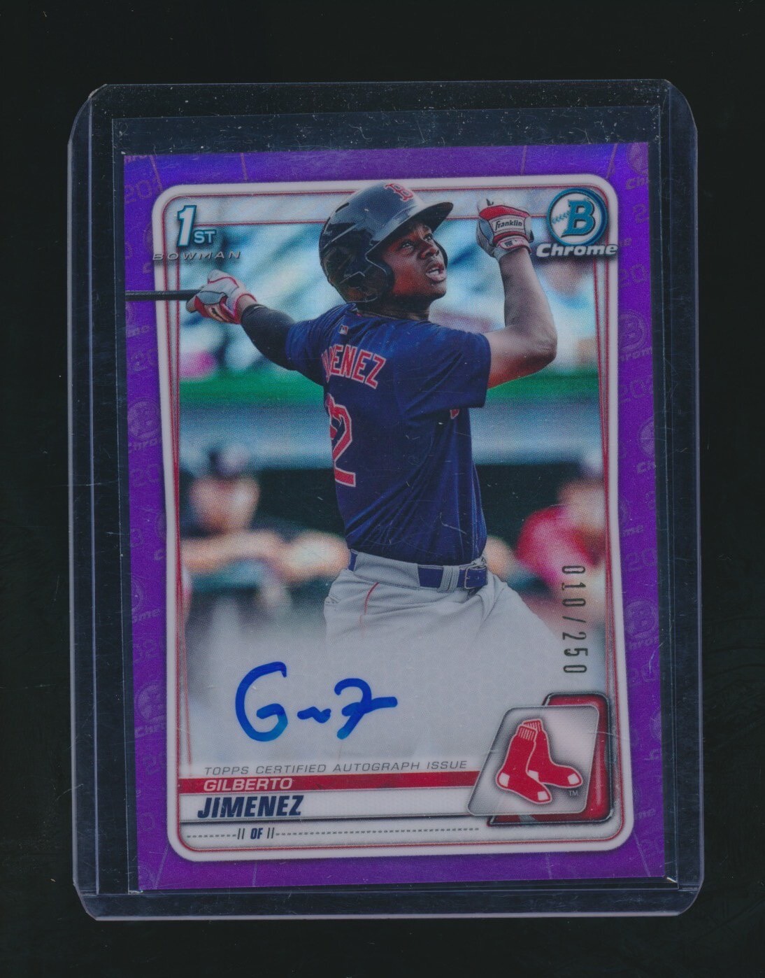 GILBERTO JIMENEZ 2020 BOWMAN CHROME 1ST PURPLE REFRACTOR RC AUTO 010/250 #CPA-GJ