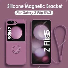 Liquid Silicone Case For Samsung Galaxy Z Flip 5 4 Ring Bracket Cover Lanyard