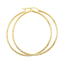 Ioka - 14K Gold 3mm Thickness Diamond Cut Hoop Hinged Earrings