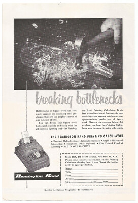 Remington Rand Calculator Bottleneck 1952 Original Magazine Print Ad