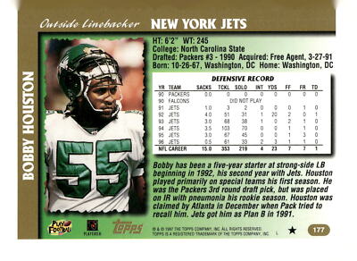 1997 Topps #177 Bobby Houston New York Jets Football Card | eBay