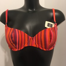Sorbet Red Orange Striped bikini top lightly padded Underwired balcony swimwear