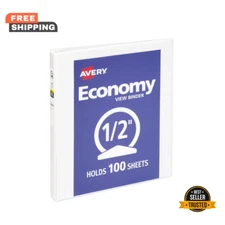 Avery Economy View 3 Ring Binders 0.5" Round Rings 12 White Binders (05706)