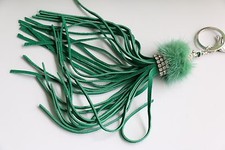 Fur Pom Pom Key Chain, Purse Charm, Key Fob, Fur Pom Pom, Suede Leather Tassel