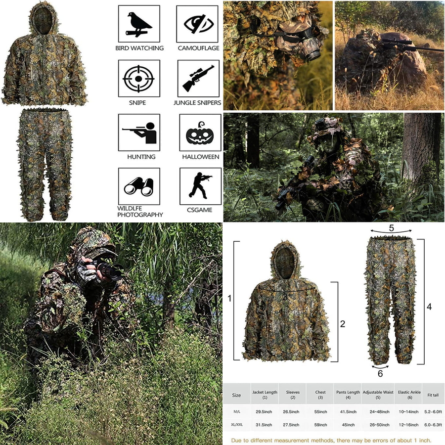 Ghillie Camuflaje Pantalones Traje Caza Ciervos Pavos Ropa Juegos Aire  Libre MED